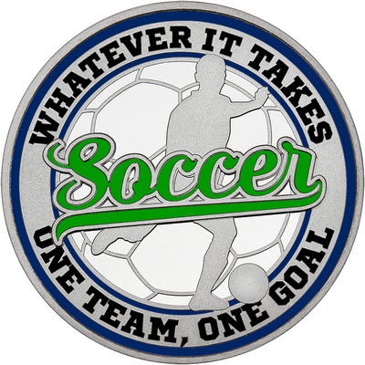 Green "Soccer" with Navy Blue Outer Circular Borders